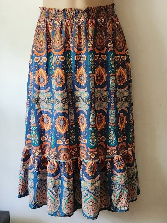 Source Unknown Dresses & Skirts - $S$ Beautiful paisley maxi skirt sz XXL teal orange ruffle VGUC